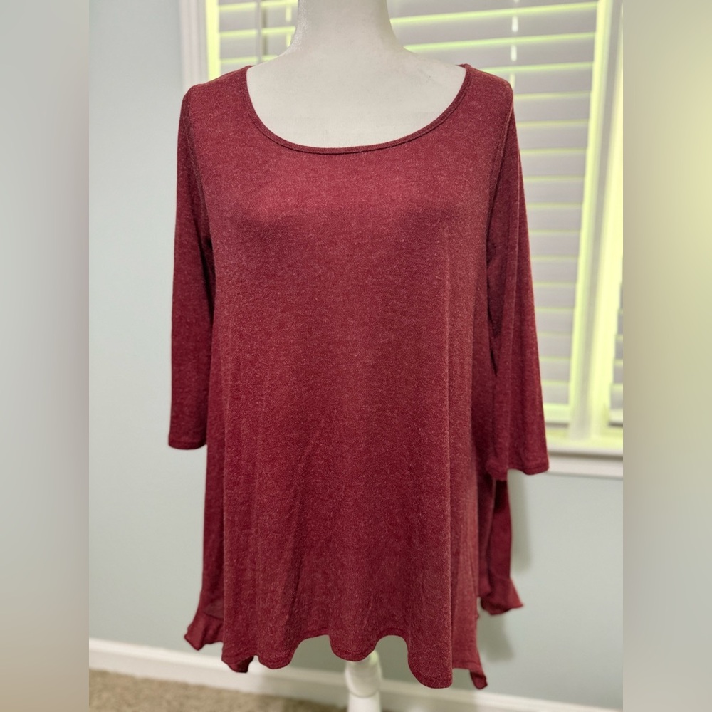 Red Relaxed Tunic with Scoop Neckline